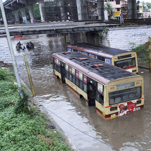 Chennai: A waterlogged subway after heavy rains in Chennai on Monday. Heavy rains continue to lash several parts of the city as the Meteorological Department alerted a cyclone warning on the Bay of Bengal coast. PTI Photo (PTI11_9_2015_000245B)